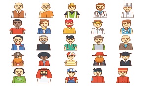 coloured men avatars design vector
